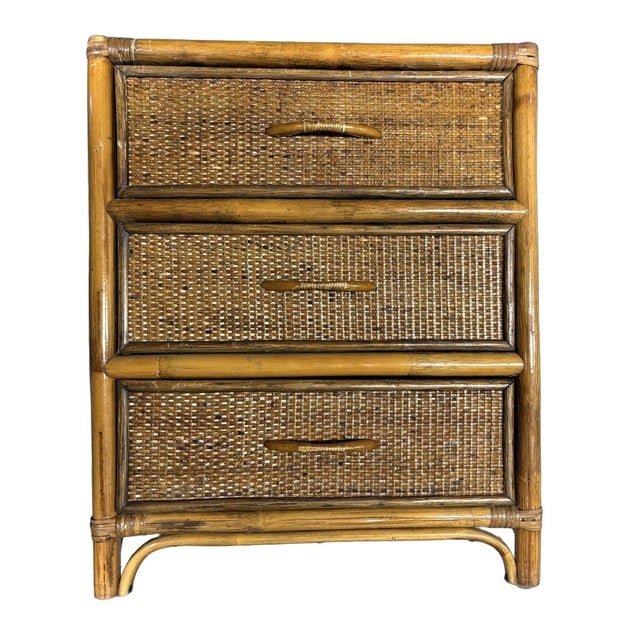 19th Century Aesthetic Movement Rattan & Woven Wicker Three Drawer Nightstand - 9