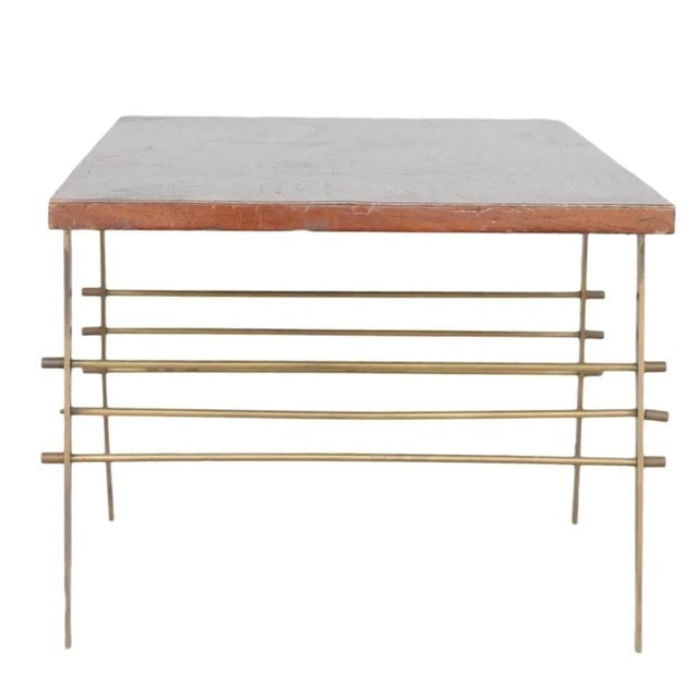 1950s Mid Century Modernist Oak Coffee/Cocktail Table With Brass Architectural Base - 4