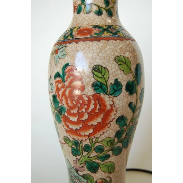 Post War Hand Painted Asian Floral Ceramic Table Lamp - 2