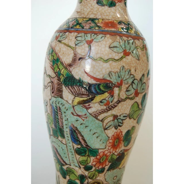 Post War Hand Painted Asian Floral Ceramic Table Lamp - 3