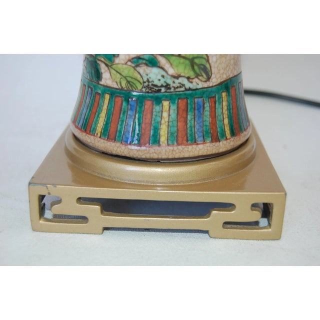 Post War Hand Painted Asian Floral Ceramic Table Lamp - 4