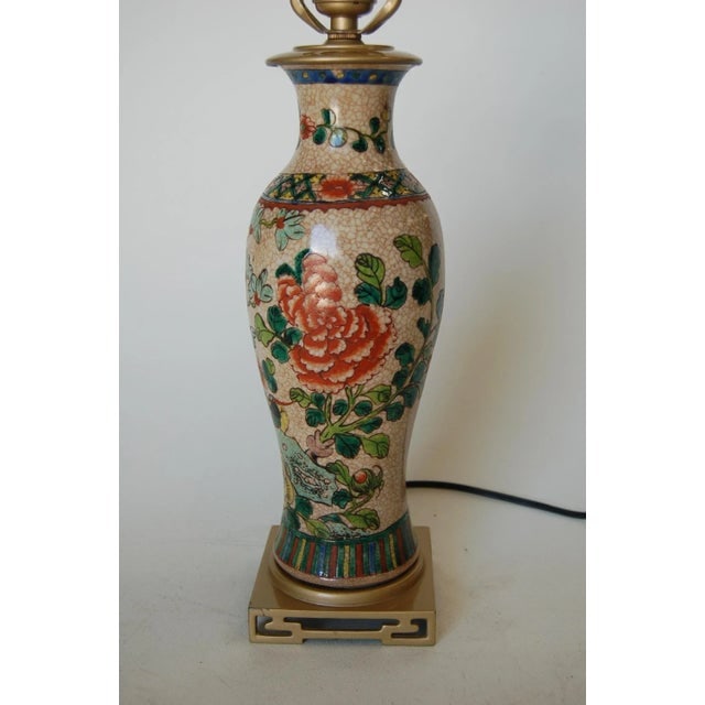 Post War Hand Painted Asian Floral Ceramic Table Lamp - 5