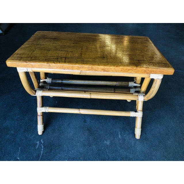 1950s Restored Rattan "Harp" Side Table with Slat Underside - 2