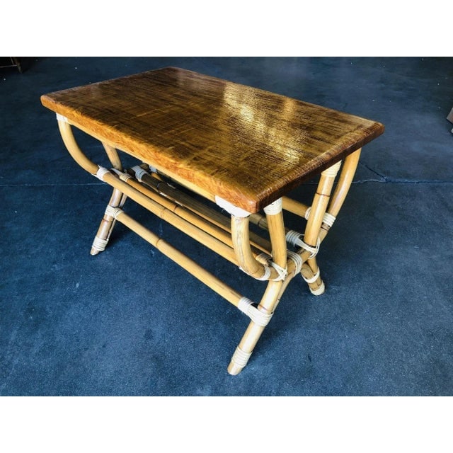 1950s Restored Rattan "Harp" Side Table with Slat Underside - 3