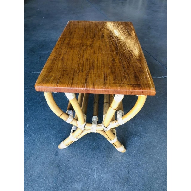 1950s Restored Rattan "Harp" Side Table with Slat Underside - 4