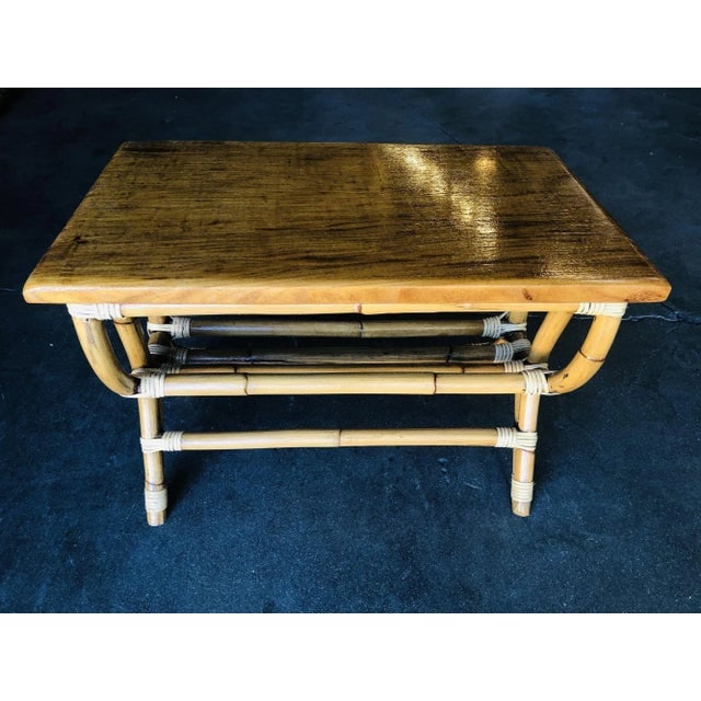 1950s Restored Rattan "Harp" Side Table with Slat Underside - 5