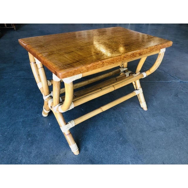 1950s Restored Rattan "Harp" Side Table with Slat Underside - 7