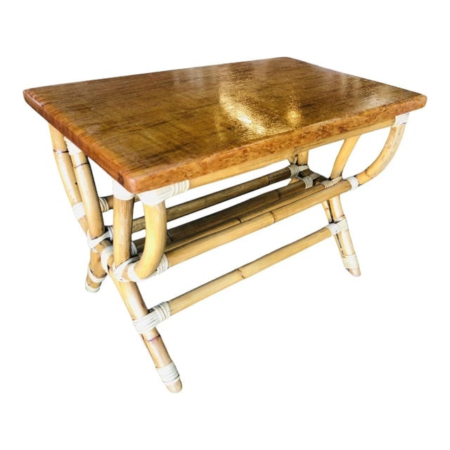 1950s Restored Rattan "Harp" Side Table with Slat Underside - 8