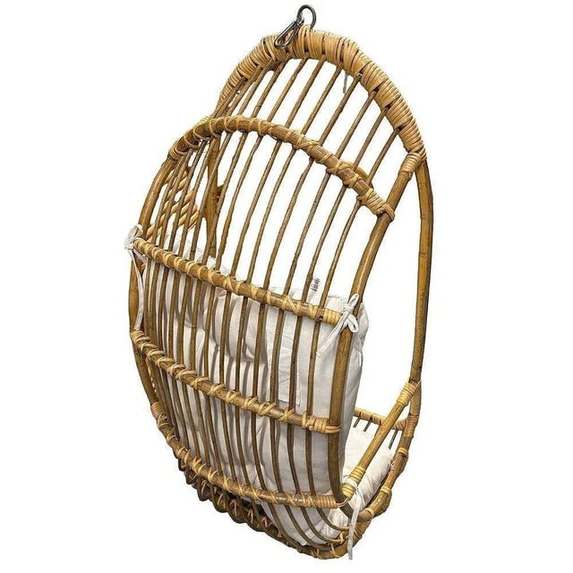 Restored Mid-Century Rattan & Wicker Hanging Cocoon Egg Chair With Stand - 8