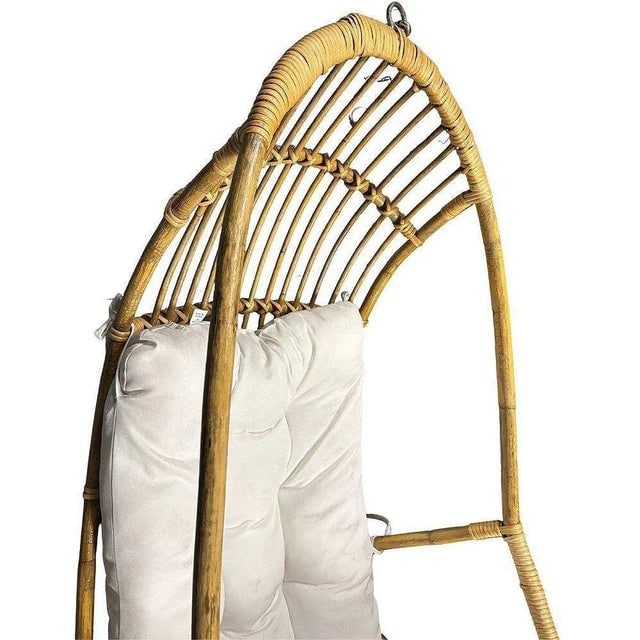 Restored Mid-Century Rattan & Wicker Hanging Cocoon Egg Chair With Stand - 9
