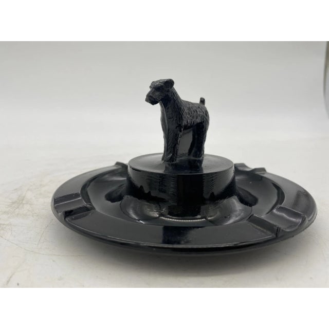 1930s Greenburg Black Art Deco Black Glass Terrier Ashtray - 3