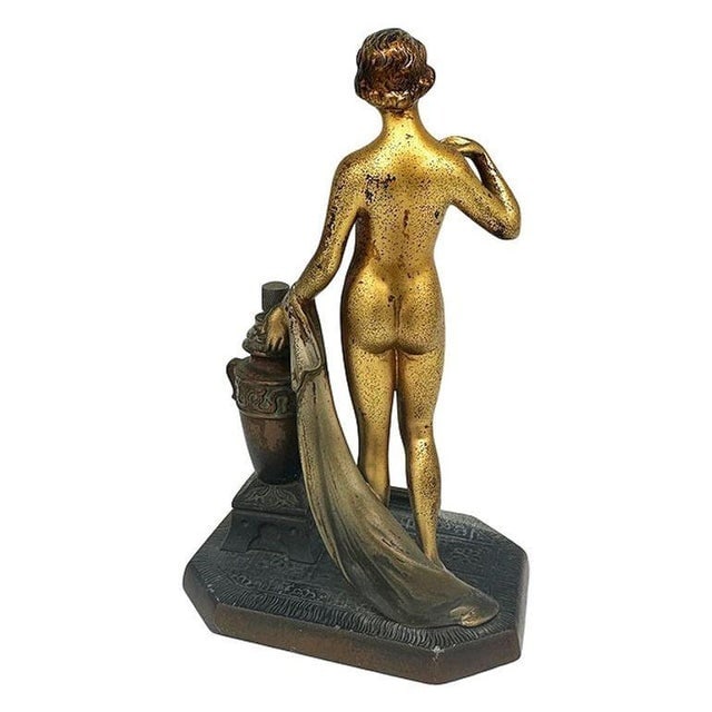 1930s Art Deco Spelter Metal Figure Flapper Goddess Desktop Torch Tip Table Lighter - 5