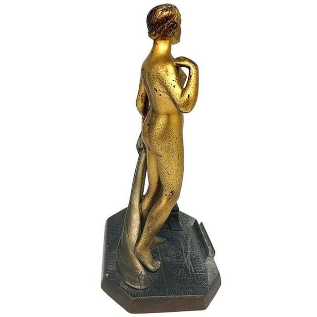 1930s Art Deco Spelter Metal Figure Flapper Goddess Desktop Torch Tip Table Lighter - 6