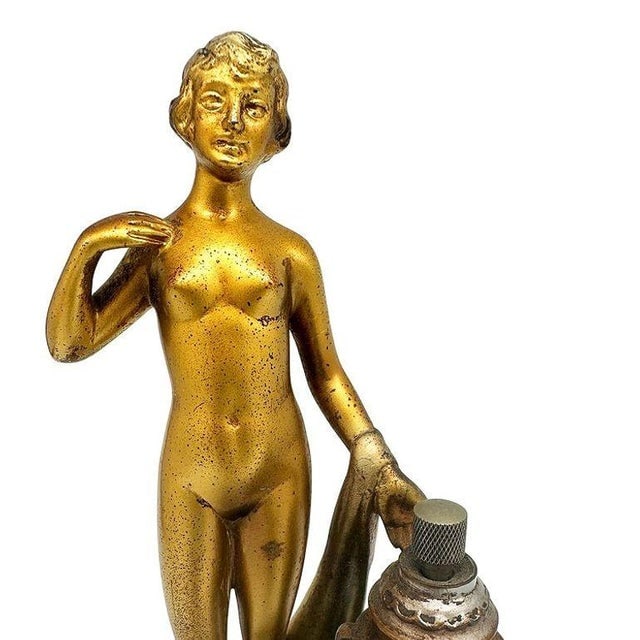1930s Art Deco Spelter Metal Figure Flapper Goddess Desktop Torch Tip Table Lighter - 8