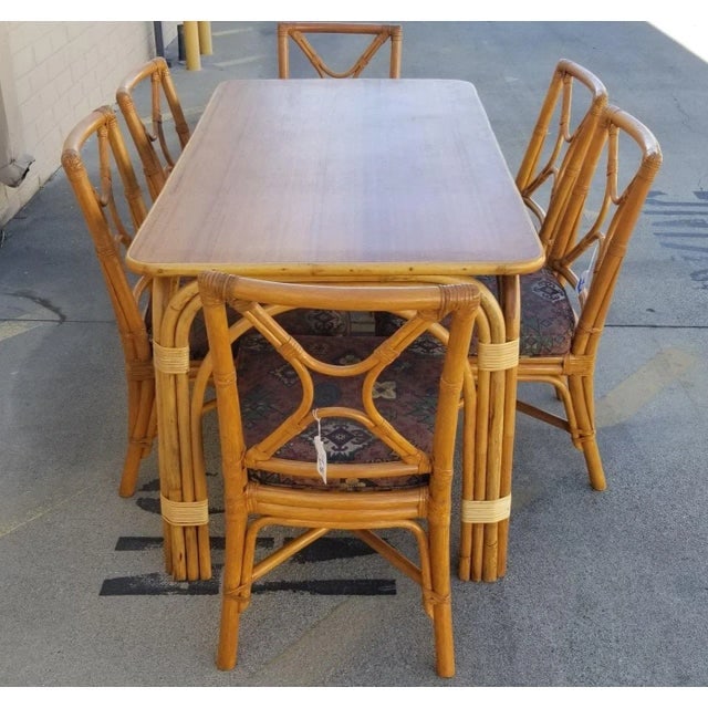 1950s Restored Rattan Dining Room Table and Chairs Set of 7 - 4