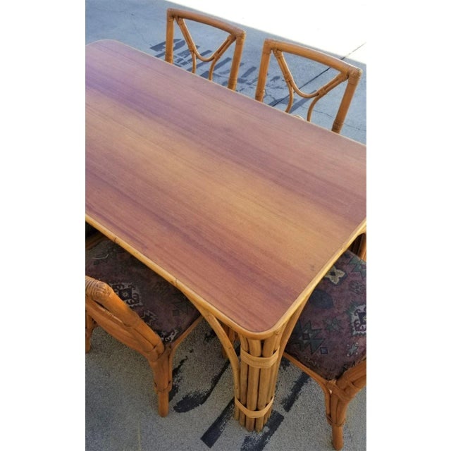 1950s Restored Rattan Dining Room Table and Chairs Set of 7 - 8