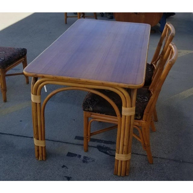 1950s Restored Rattan Dining Room Table and Chairs Set of 7 - 9