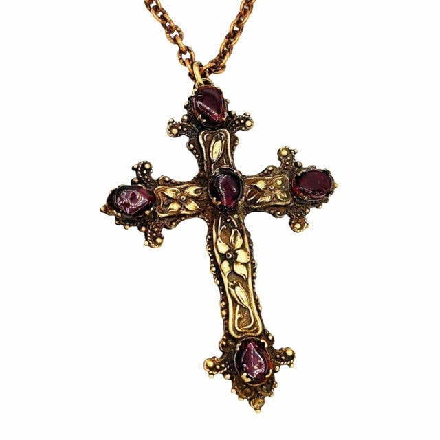 Renaissance Revival Austro-Hungarian Gothic Cross Necklace With Garnets - 2