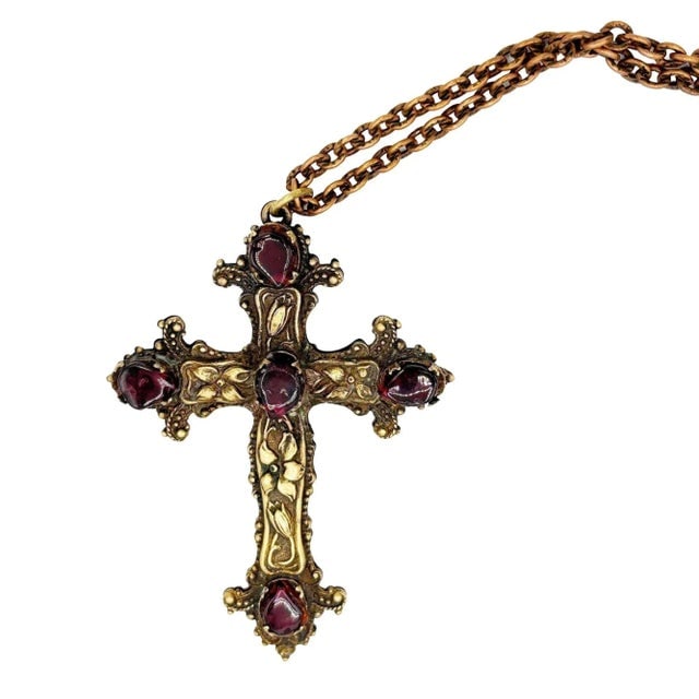 Renaissance Revival Austro-Hungarian Gothic Cross Necklace With Garnets - 3