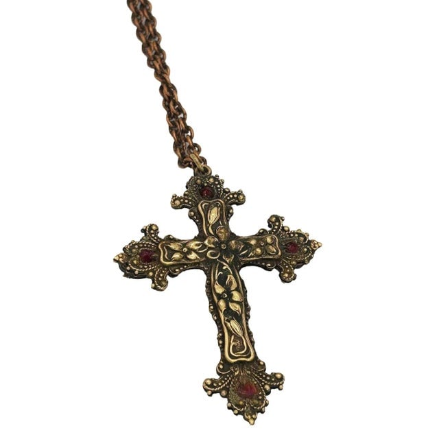 Renaissance Revival Austro-Hungarian Gothic Cross Necklace With Garnets - 4
