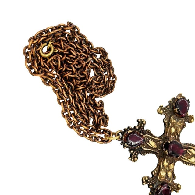 Renaissance Revival Austro-Hungarian Gothic Cross Necklace With Garnets - 6