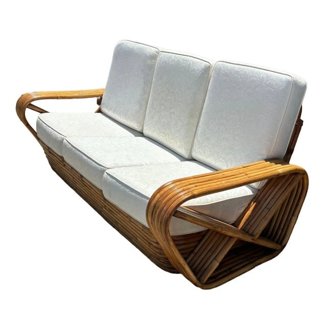 Restored 1940s Frankl Style Rattan Six Strand Square Pretzel 3-Seat Sofa - 3