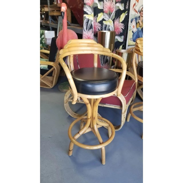 Restored Rattan Single Strand Set of Three Bar Stools - 2