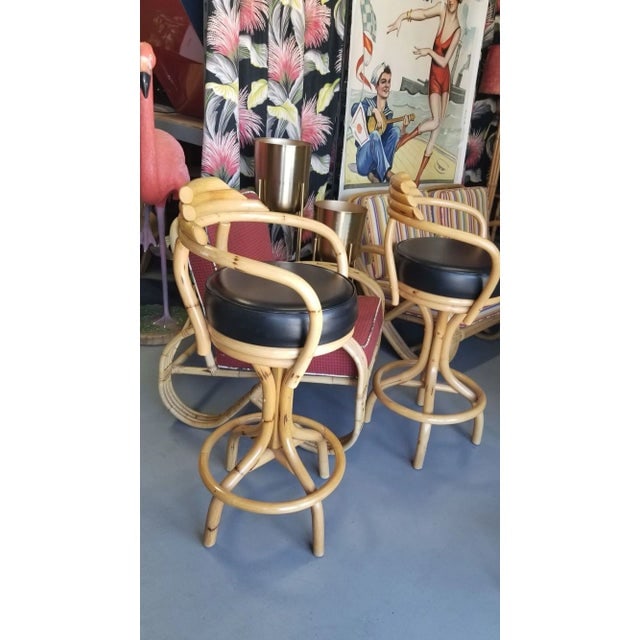 Restored Rattan Single Strand Set of Three Bar Stools - 3