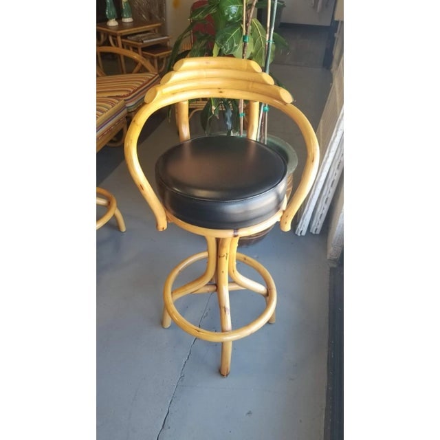 Restored Rattan Single Strand Set of Three Bar Stools - 4