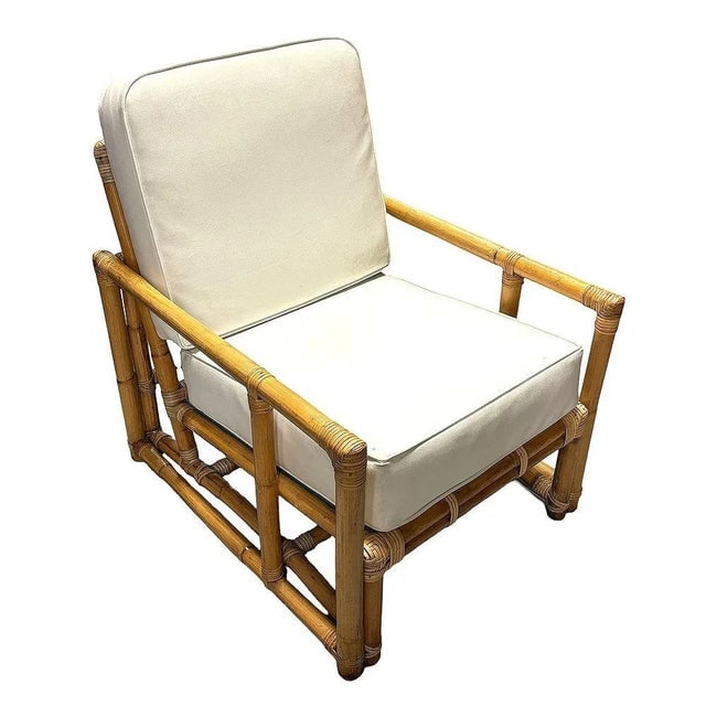 1950s Restored James Mont Inspired Rattan Lounge Chairs With Modernist Arms- Set of 2 - 2