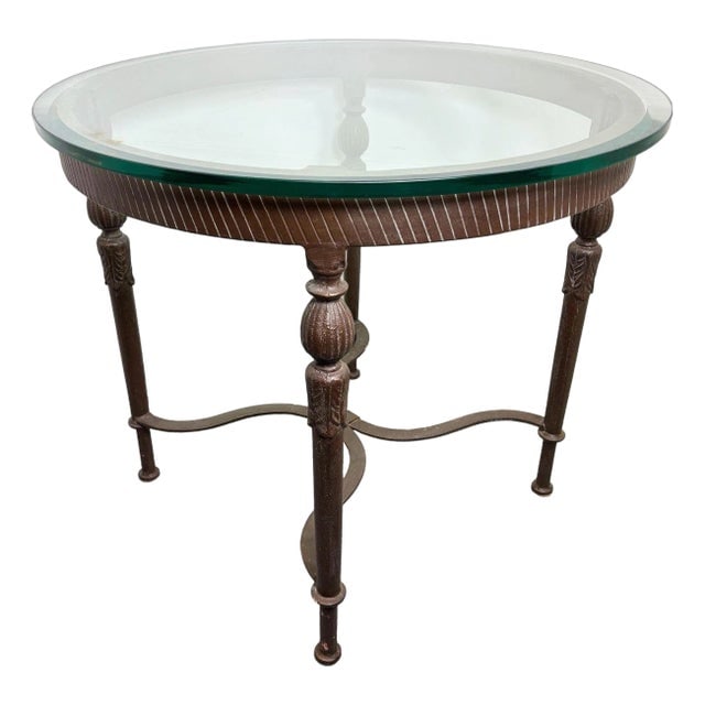 1990s Louis XVI High Style Bronze Accent Table W/ Round Glass Top (1 of 8)