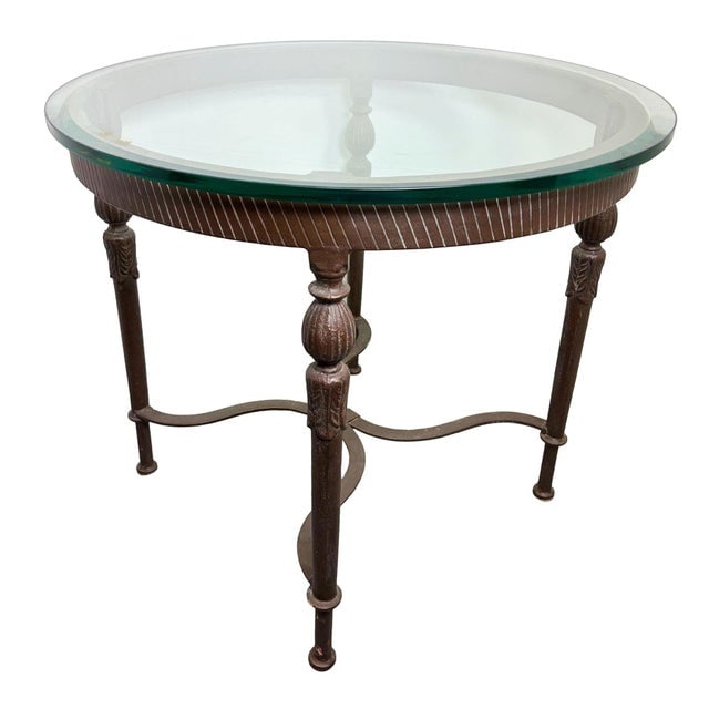 1990s Louis XVI High Style Bronze Accent Table W/ Round Glass Top - 3