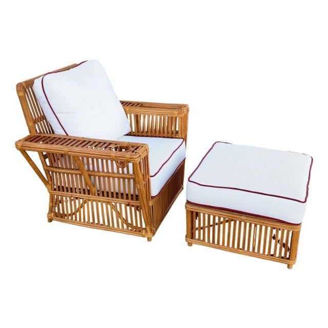 Art Deco Presidents Stick Reed Rattan Nantucket Lounge Armchair & Ottoman Set (1 of 12)