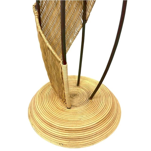 1950s Mid-Century Woven Wicker & Iron Sculptural Coat Rack With Reed Pencil Rattan Base - 6