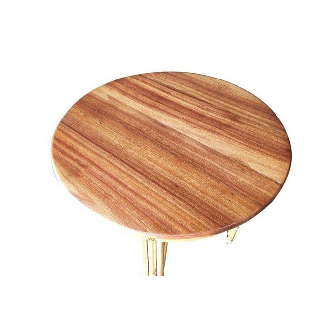 Restored Mid-Century X-Pattern Round Costal Rattan End Table W/ Mahogany Top - 2