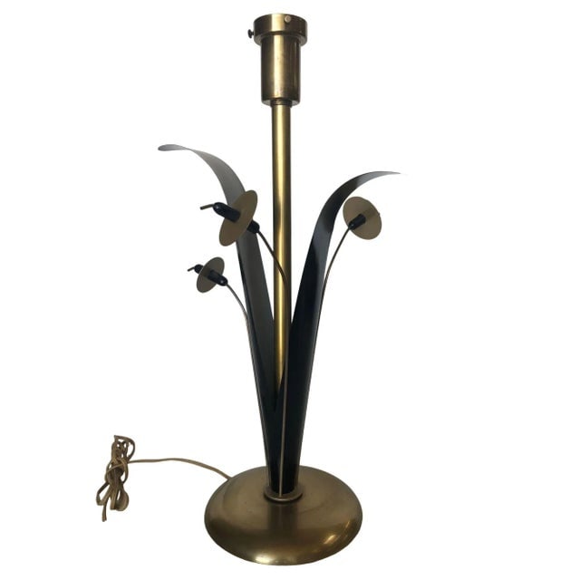 Mid-Century Brass and Black Metal Willow Table Lamps - a Pair - 2