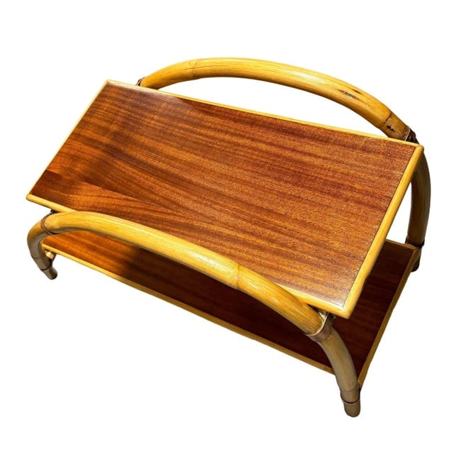 1950s Rattan & Mahogany Double Arch "Tropitan" 2-Tier Side Table by Ritts - 4