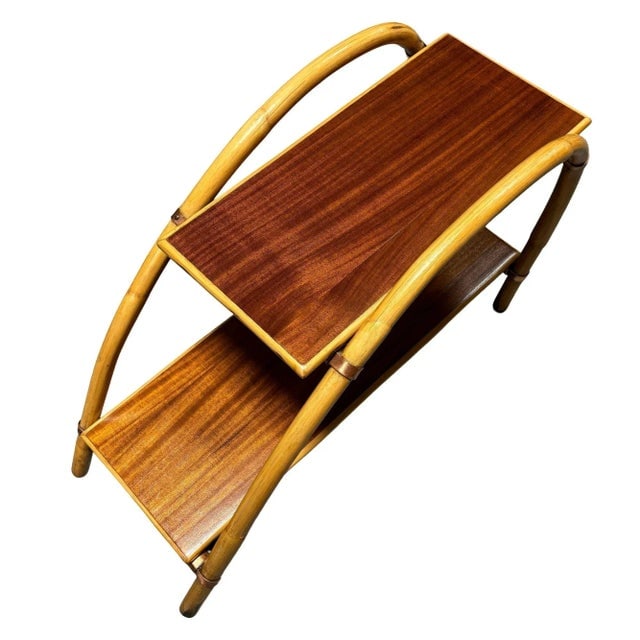 1950s Rattan & Mahogany Double Arch "Tropitan" 2-Tier Side Table by Ritts - 5