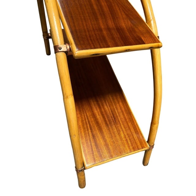 1950s Rattan & Mahogany Double Arch "Tropitan" 2-Tier Side Table by Ritts - 6