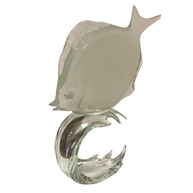 Murano Crystal Glass Angel Fish Sculture on Wave by Licio Zanetti - 3