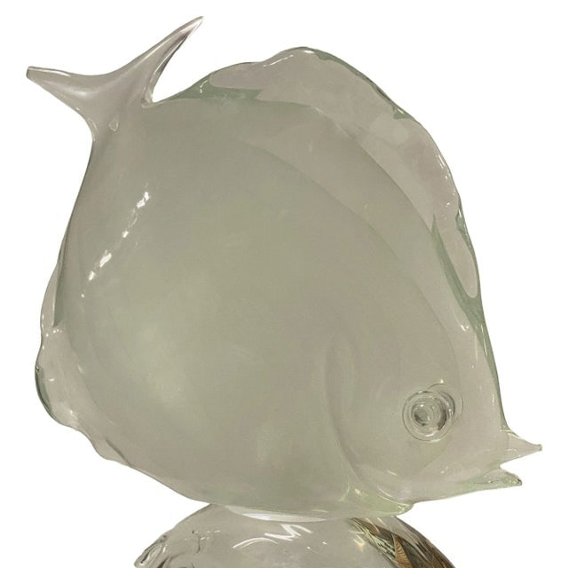 Murano Crystal Glass Angel Fish Sculture on Wave by Licio Zanetti - 4