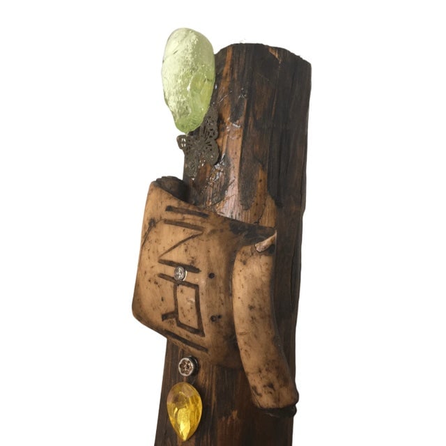 Vintage Large Wood Logs Cross With Metal and Glass Decorations - 6