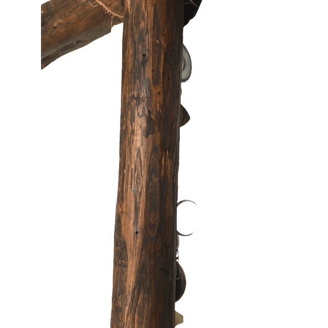 Vintage Large Wood Logs Cross With Metal and Glass Decorations - 9