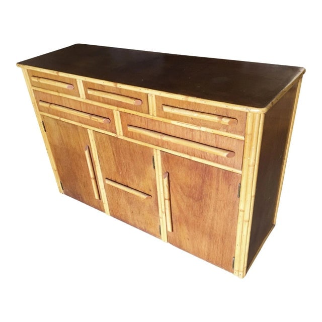 1940s Restored Stacked Rattan Sideboard with Mahogany Top - 2