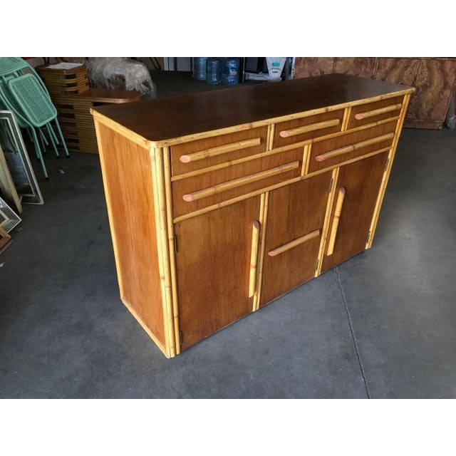 1940s Restored Stacked Rattan Sideboard with Mahogany Top - 3