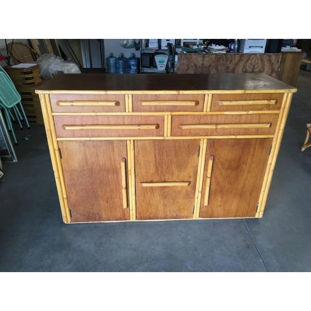 1940s Restored Stacked Rattan Sideboard with Mahogany Top - 4