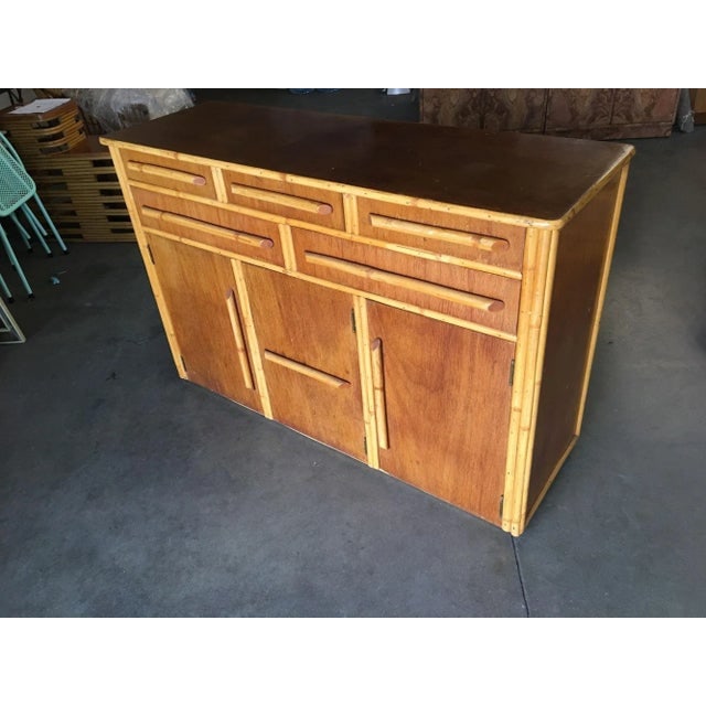 1940s Restored Stacked Rattan Sideboard with Mahogany Top - 5