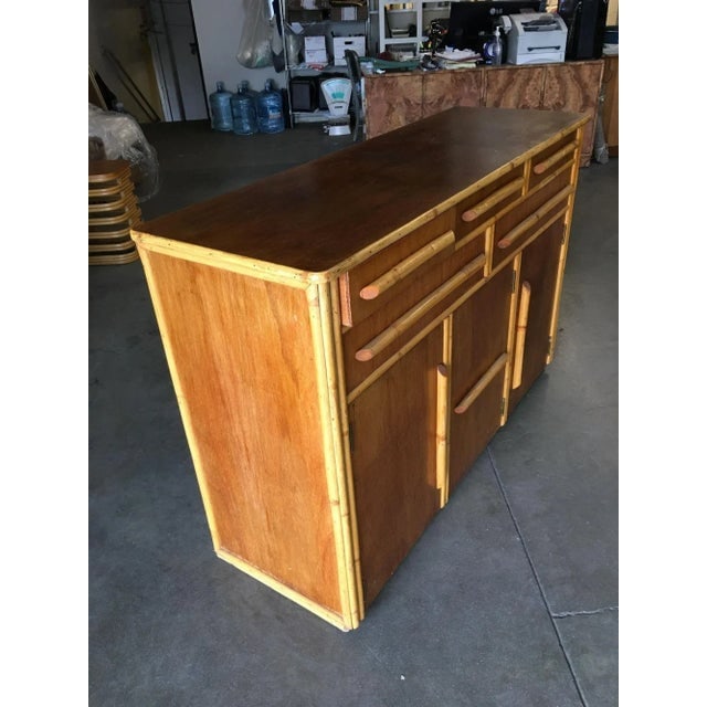 1940s Restored Stacked Rattan Sideboard with Mahogany Top - 6