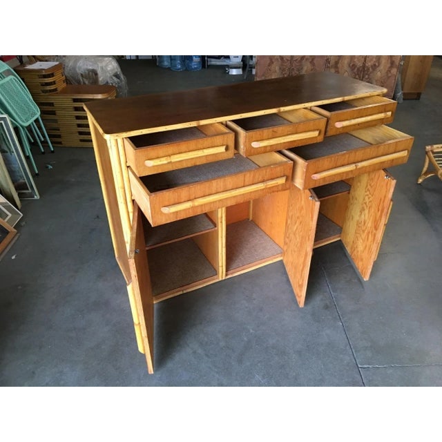 1940s Restored Stacked Rattan Sideboard with Mahogany Top - 7