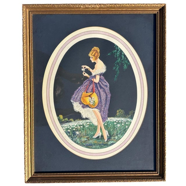1920's Framed French Artwork "The Daisies Tell" by Marcel Le Boulte - 2
